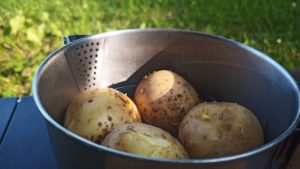キャンプで茹で新ジャガ