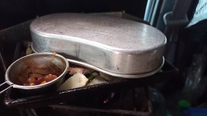 ポークステーキの鉄板焼き