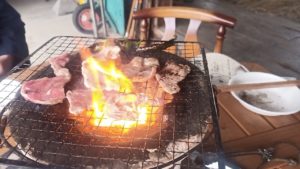 七輪で豚ロース焼き